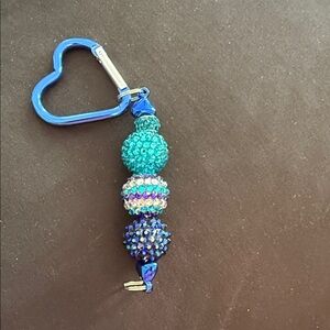 Blue Beaded Keychain with Heart Clip